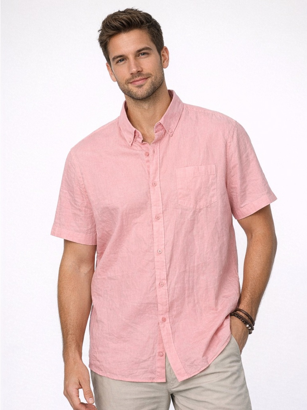 14th & Union Coral Linen Button Down Shirt Mens 2XL Short Sleeve Casual Summer